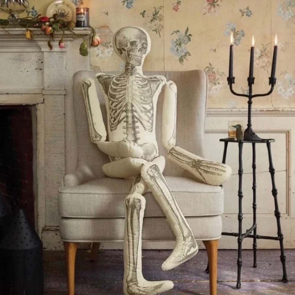John Derian 63” Long Lost Friend Skeleton Pillow